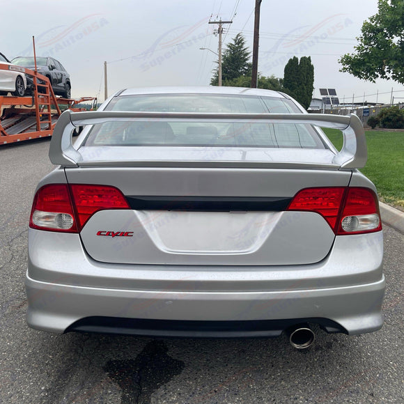 For 2006-11 Honda Civic Sedan Mugen Style Silver Rear Spoiler Wing w/Pannel