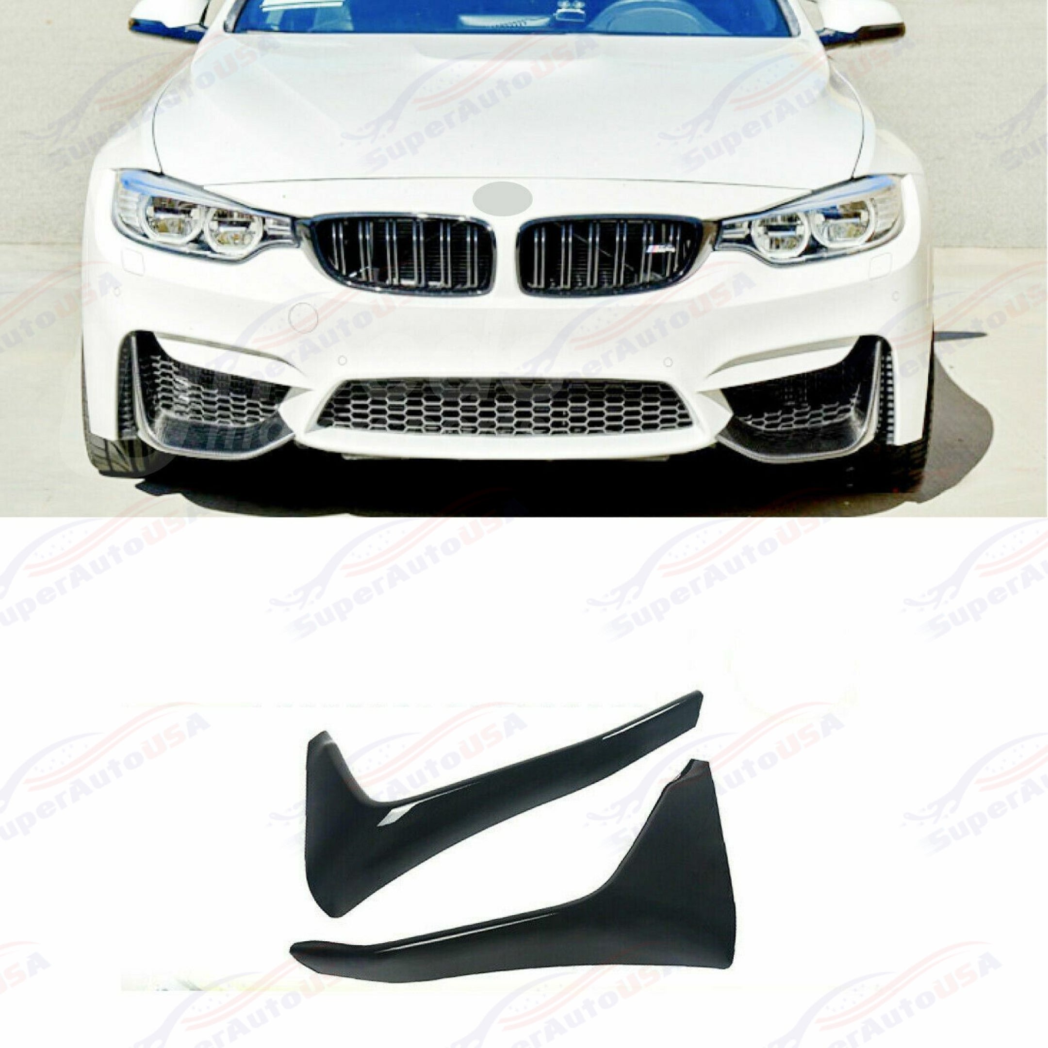 For BMW F80 M3 F82 F83 M4 2015-20 Gloss Black Front Bumper Lip Corner Splitter-3