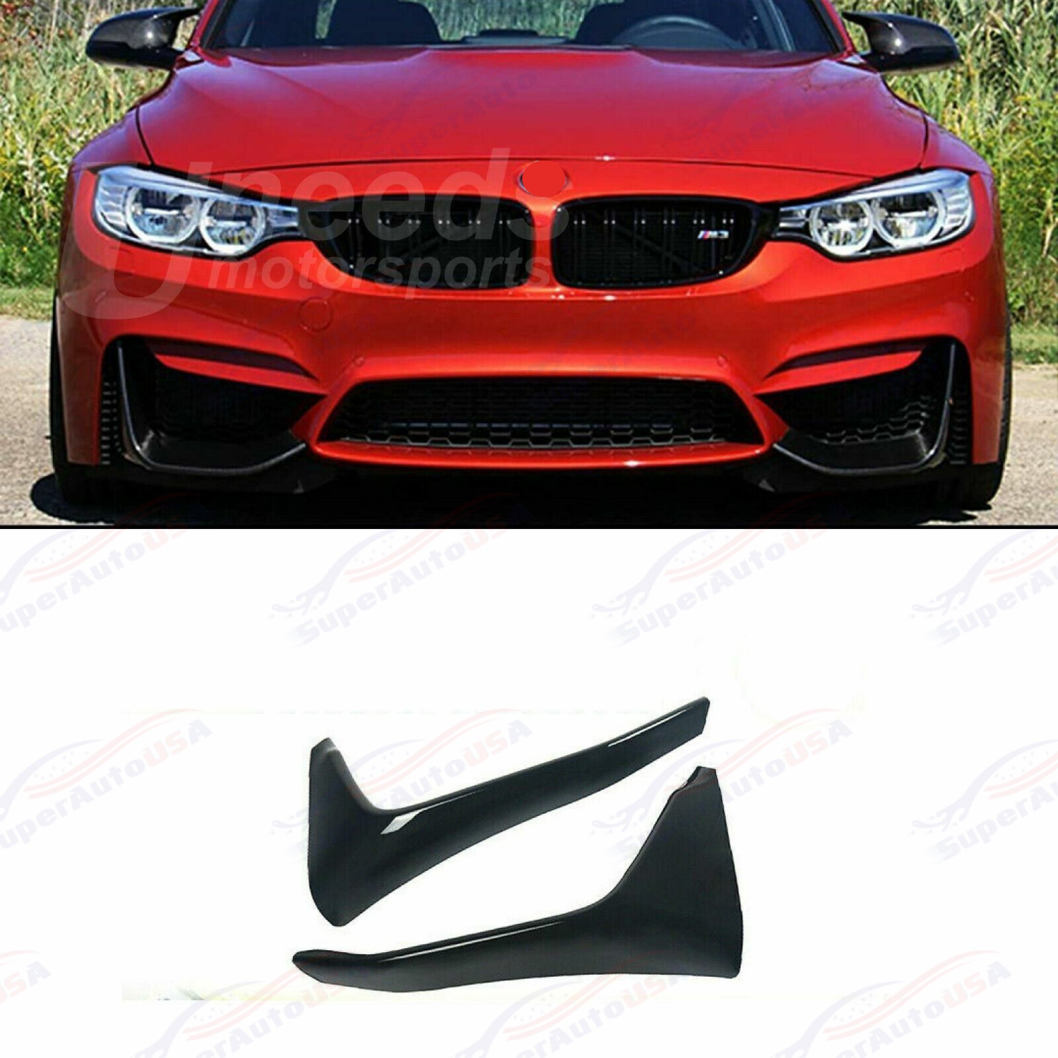 For BMW F80 M3 F82 F83 M4 2015-20 Gloss Black Front Bumper Lip Corner Splitter-5