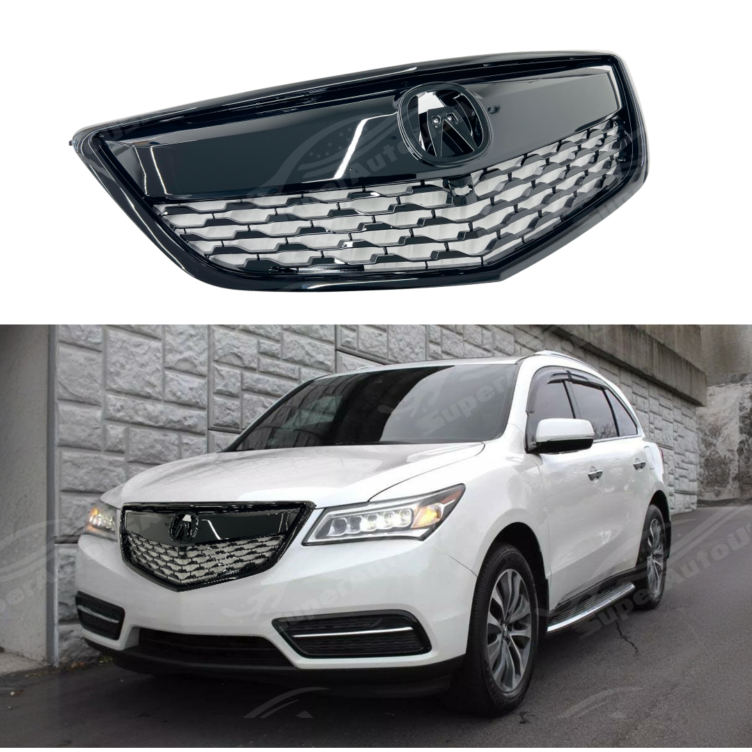 Fits Acura MDX 2014-2016 Gloss Black/Chrome Front Grill Bumper Grille Assembly