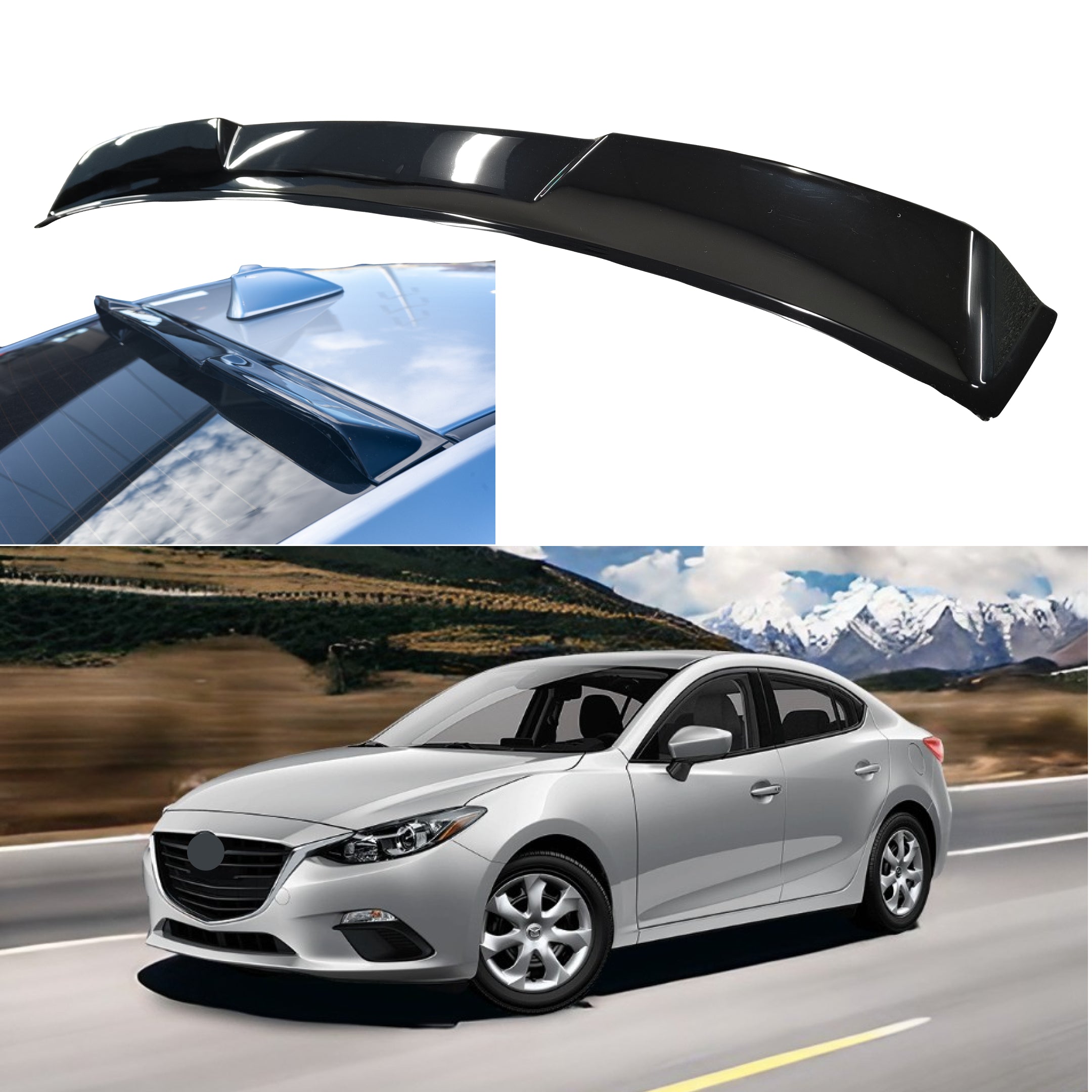 Fits 2014-2018 Mazda3 Sedan Gloss Black Rear Roof Window Visor Spoiler
