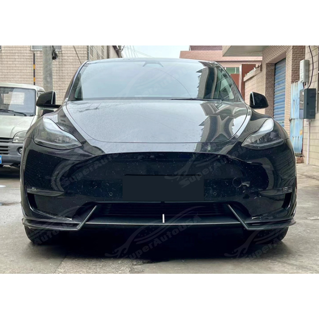 Fits Tesla Model Y 2020-2024 Carbon Fiber Print Front Lip Splitter