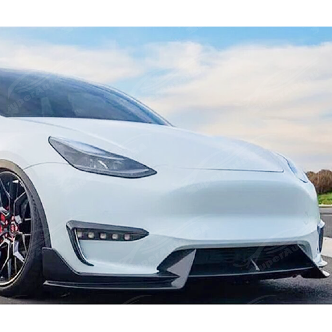 Fits Tesla Model Y 2020-2024 Carbon Fiber Print Front Lip Splitter