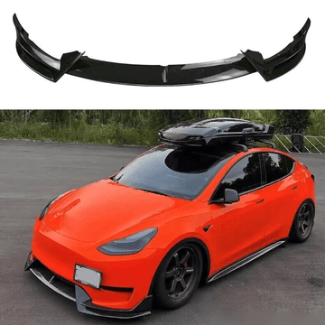 Divisor de labio delantero con impresión de fibra de carbono compatible con Tesla Model Y 2020-2024 
