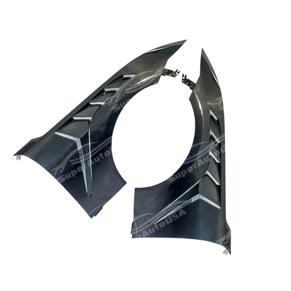 lose-up of the authentic 3K twill carbon fiber weave on the GTD style wide fenders