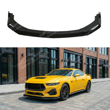 Gloss black A type front lip splitter (3pc) installed on a 2024 Ford Mustang