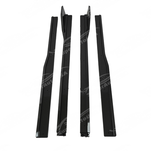 Precision fitment of the carbon fiber print side skirts on 2026 Ford Mustang