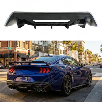 Gloss black rear diffuser installed on a 2024 Ford Mustang