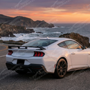 Gloss black rear diffuser on a white Ford Mustang