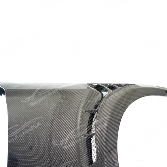 Low angle view emphasizing real carbon fiber GT500 style fenders