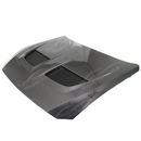 Close-up of the SuperAutoUSA real carbon fiber weave on the Mustang GTD style hood