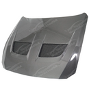 SuperAutoUSA carbon fiber hood integrated on a black Ford Mustang