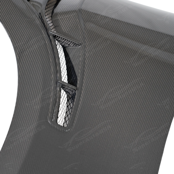 SUPERAUTOUSA GT500 style real carbon fiber front side vented fenders installed on a 2018 Ford Mustang S550