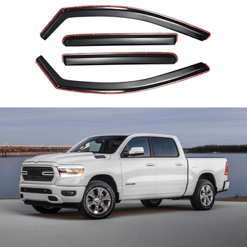 Compatible con Ram 1500 Crew Cab 2019-2025, viseras para ventanas con ventilación en canal, protectores contra la lluvia, el sol y el viento, deflectores de sombra 