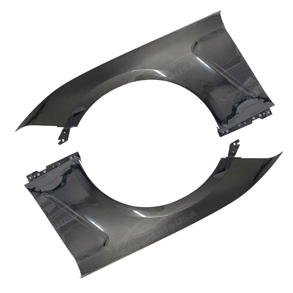 Carbon fiber fenders for 2019 Ford Mustang GT350 wide body kit by SuperAutoUSA.
