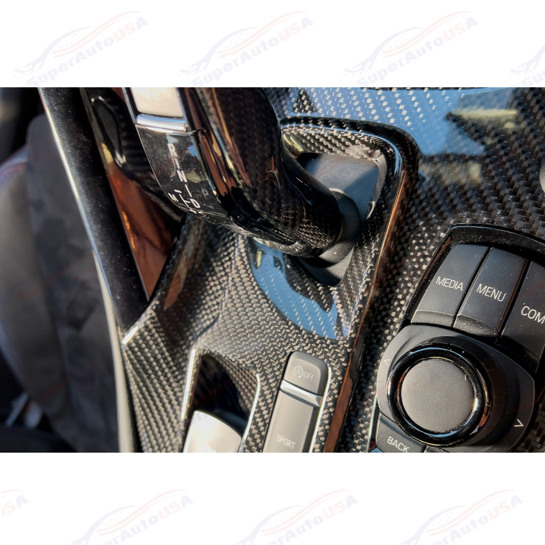 For 2020-Up Toyota Supra Carbon Fiber Center Gear Shift Box Cover-7