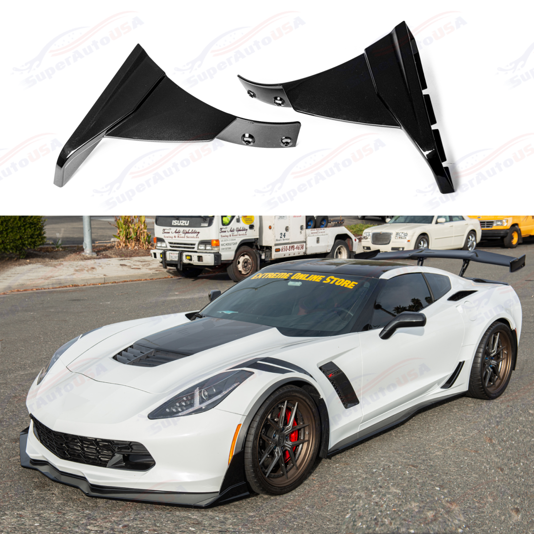 Fits 2014-2019 Corvette C7 Stage 3.5 ZR1 Style Carbon Flash Black Front Side Winglets-1