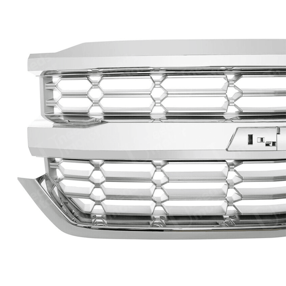 Rejilla de malla para parachoques delantero cromada plateada para Chevrolet Silverado 1500 2016-2019 