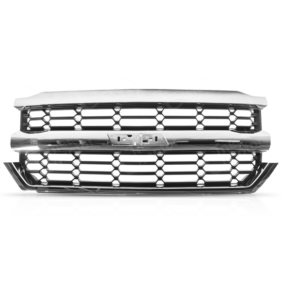 Rejilla de malla para parachoques delantero cromada y negra para Chevrolet Silverado 1500 2016-2019 