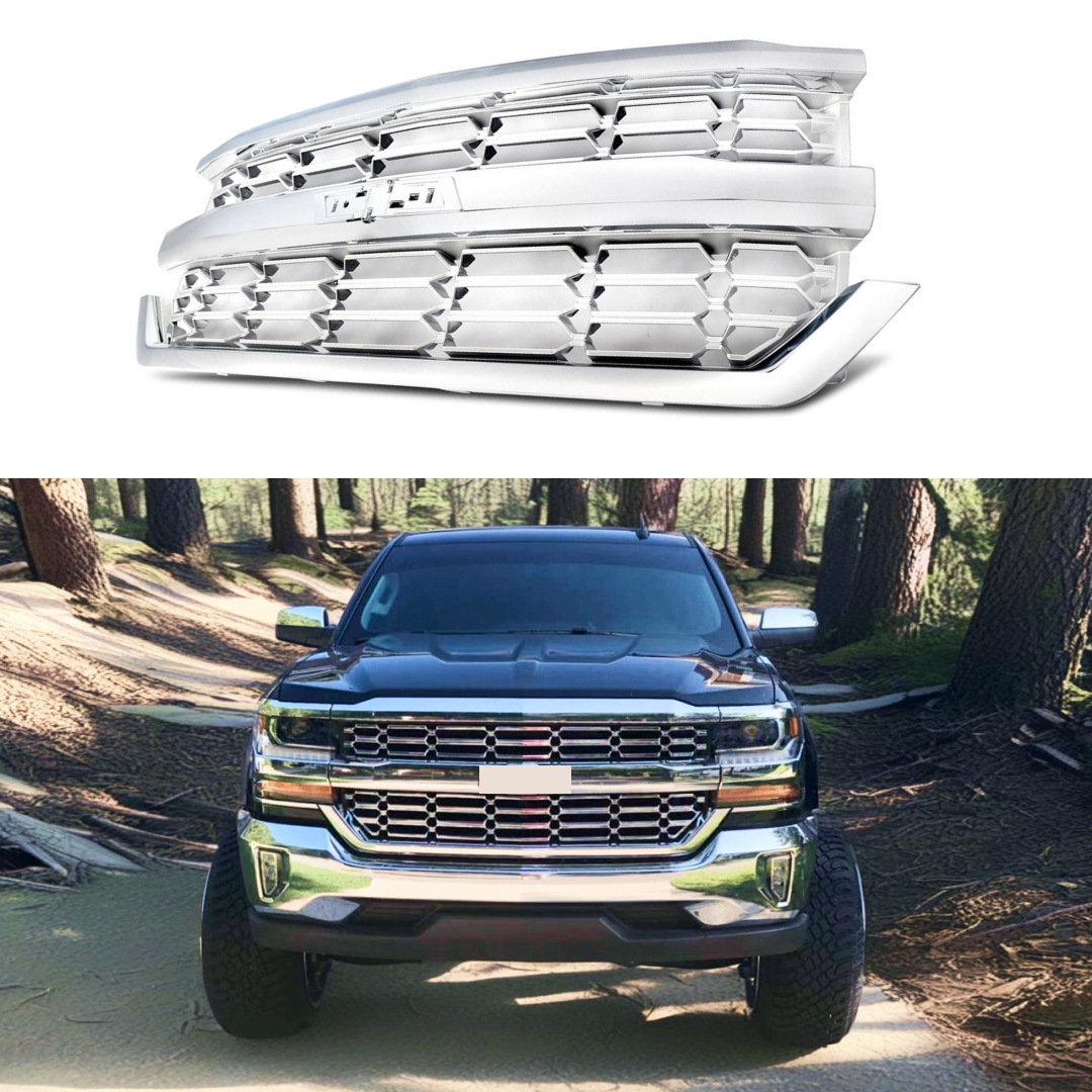 Fits 2016-2019 Chevrolet Silverado 1500 Silver Chrome Front Bumper Grill Mesh Grille