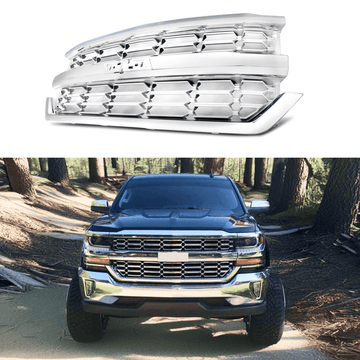 Rejilla de malla para parachoques delantero cromada plateada para Chevrolet Silverado 1500 2016-2019 