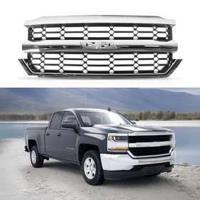 Fits 2016-2019 Chevrolet Silverado 1500 Chrome & Black Front Bumper Grill Mesh Grille