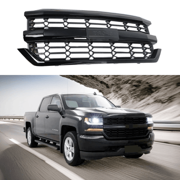 Rejilla de malla para parachoques delantero de color negro compatible con Chevrolet Silverado 1500 2016-2019 