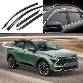 Chrome Trim Rain Wind Guards Window Vent Visors Fits 2023-2025 Sportage