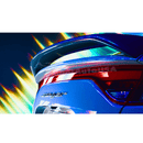 Dynamic shot of the Kia Stinger equipped with the Scorpion GT Celestial Blue Metallic Rear Spoiler Wing, highlighting the rear lower bumper wing lip diffuser performance and extension addon with ribs for superior aerodynamics