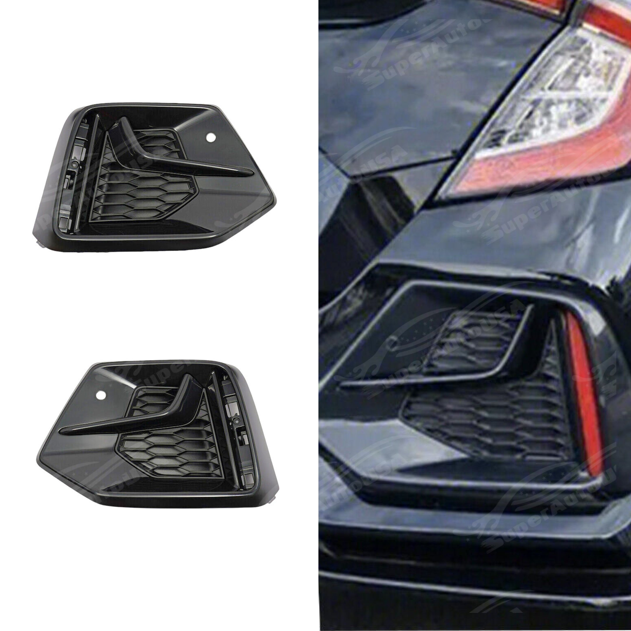 Front + Rear Fog Light Covers & Garnish Trim For Honda Civic Hatchback 2017-2021