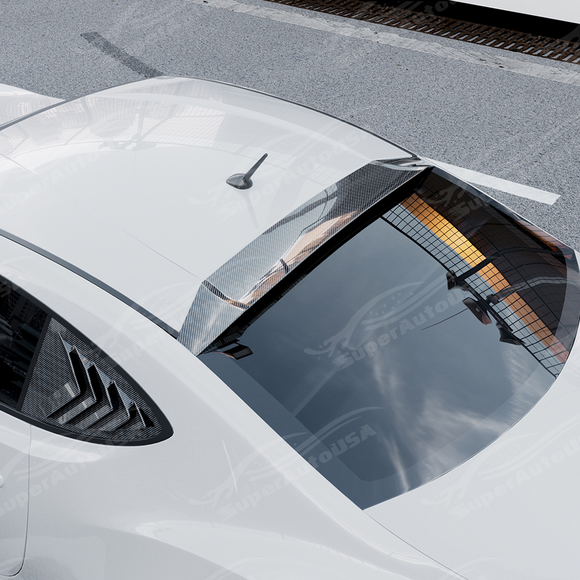 Aggressive carbon print rear window spoiler installed on a 2017 Toyota 86