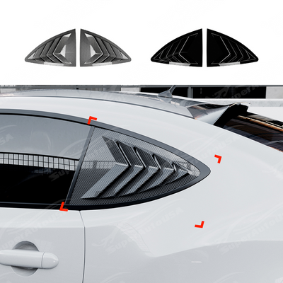 Showing the reflective UV-resistant high-gloss top coat on the carbon print window louvers