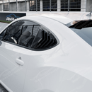 Pair of gloss black rear quarter window louvers installed on a 2015 Scion FR-S