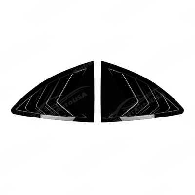 Close-up of the aggressive triple-slat design on the 86/BRZ gloss black window louvers