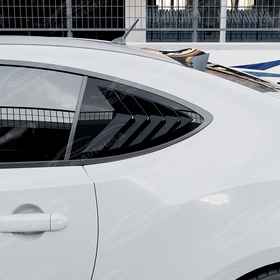Direct side profile of the gloss black side window louvers for 2013-2020 Subaru BRZ