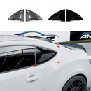 Close-up showing the flush edge-to-edge fitment of the louvers on the 86/BRZ quarter glass