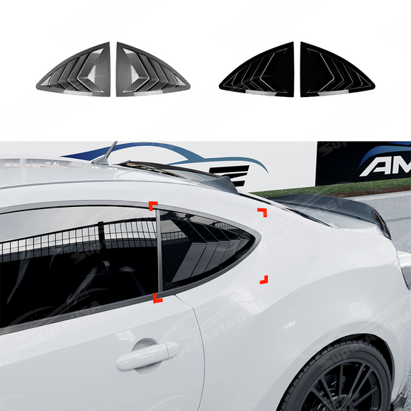 Close-up showing the flush edge-to-edge fitment of the louvers on the 86/BRZ quarter glass