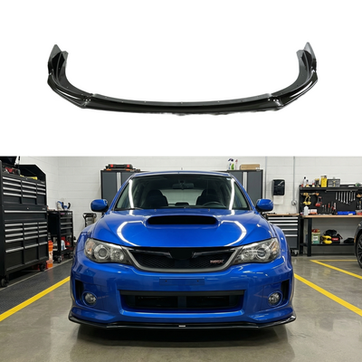 Gloss black front bumper lip splitter installed on a 2008 Subaru Impreza WRX STI