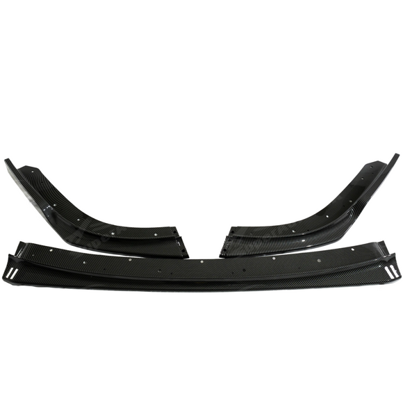 Standalone view of the uninstalled SuperAutoUSA carbon fiber print front bumper splitter lip