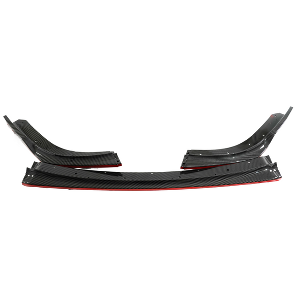 Custom aggressive aesthetic achieved with the SuperAutoUSA red-accented carbon fiber print lip