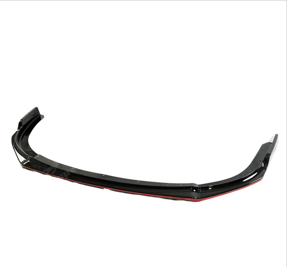 Red-accented gloss black splitter by SuperAutoUSA acting as a protective bumper barrier