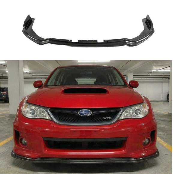 Carbon fiber print front splitter lip installed on a 2011 Subaru Impreza WRX