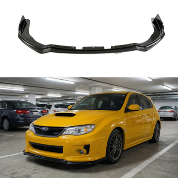 Gloss black front bumper lip splitter installed on a 2011 Subaru Impreza WRX STI