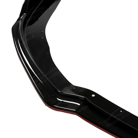 Underside of the STI splitter showing the flat aero surface and red trim wrap-around