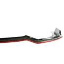 Standalone view of the uninstalled gloss black front bumper splitter with red trim