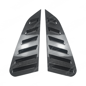 Detailed shot of the high-definition carbon fiber print weave on the GV window louvers