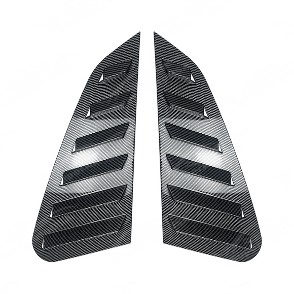 Detailed shot of the high-definition carbon fiber print weave on the GV window louvers