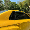 Pair of gloss black rear passenger window louvers installed on a 2011 Subaru WRX STI GV sedan