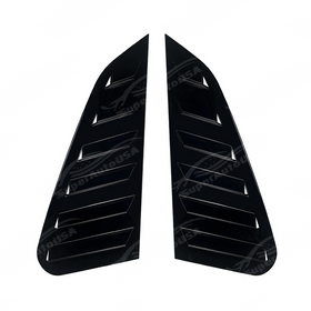 Close-up of the aggressive triple-slat vent design on the GV WRX gloss black window louvers