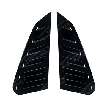 Close-up of the aggressive triple-slat vent design on the GV WRX gloss black window louvers